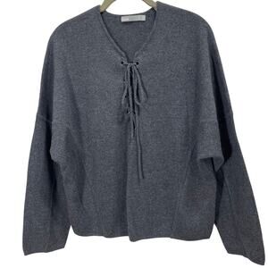 Vince Gray Lace-Up Sweater Wool Cashmere Preppy Minimalist Size Small